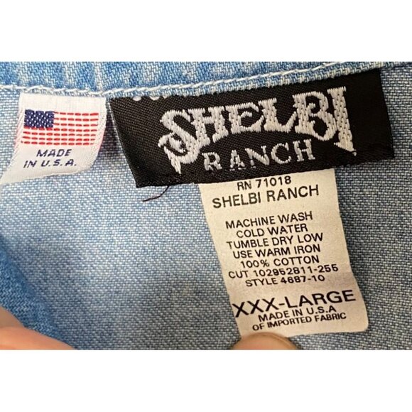 VTG Shelbi Ranch Blue Denim Shacket Mens 3XL 90s Southwest Pearl Snaps USA - Picture 5 of 5